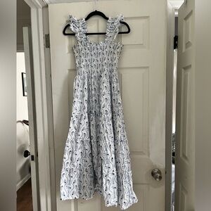Hill House Floral Smocked Dress in Blue and White